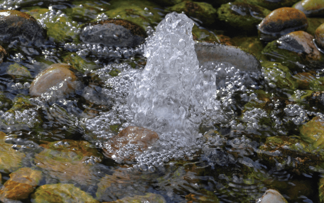熊本県南阿蘇の白川水源で湧水の水量測定